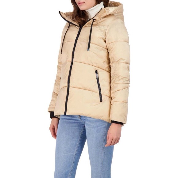 Sam Edelman Hooded Puffer Jacket‎ Sz.-M Cashmere Beige Read - Picture 1 of 11
